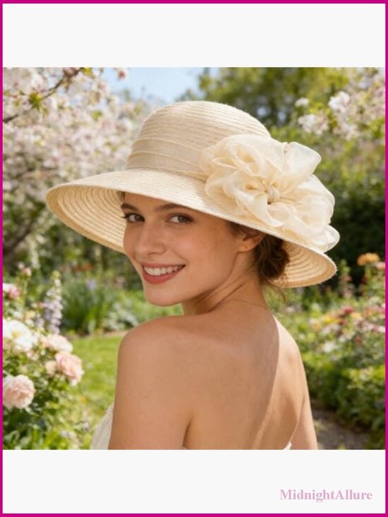 Women-Organza-Kentucky Sun Hats-Summer-Wide-Brim-Flower  Women Kentucky Derby Organza Hat Wide Brim Sun Hat Church Tea Party Summer